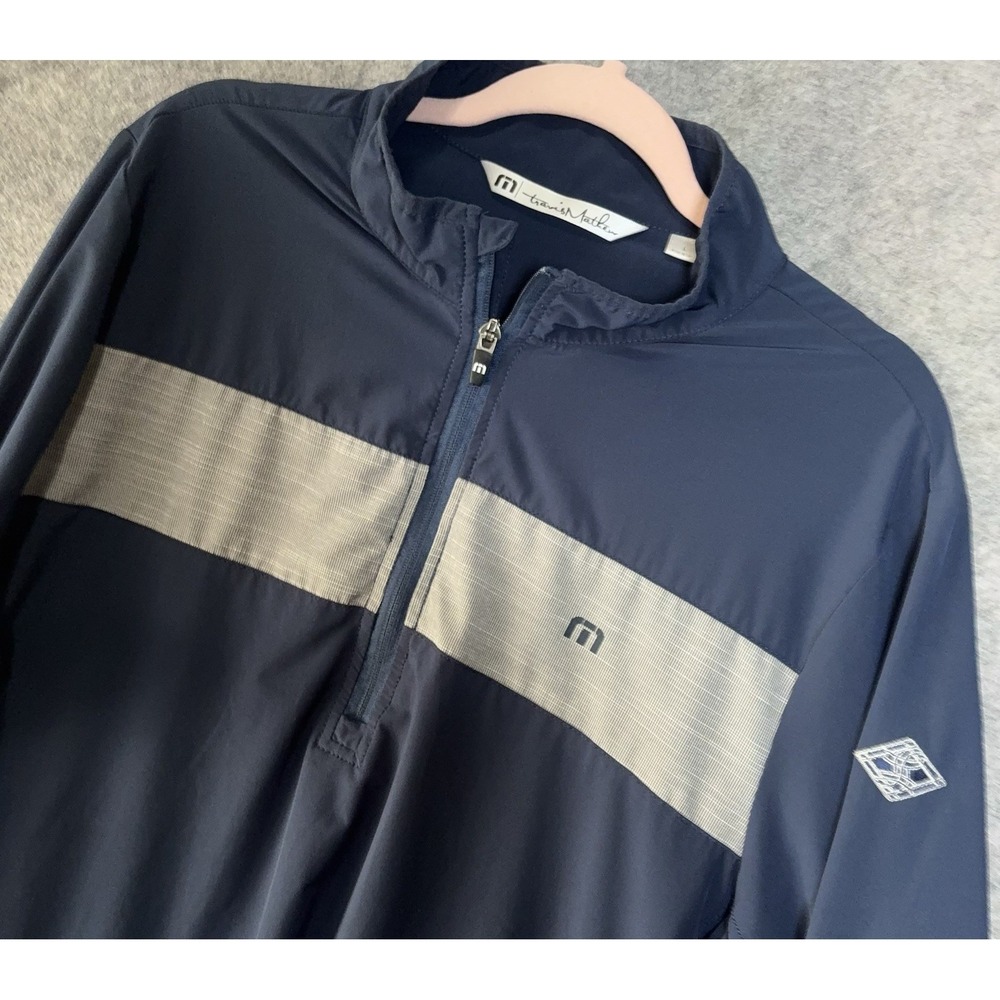 Travis Mathew Pullover Jacket Sz L Blue 1/4 Zip Pockets Lightweight Stretch LOGO